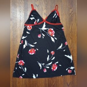 Floral Black & Red Slip Dress - Women's Intimates, Size L